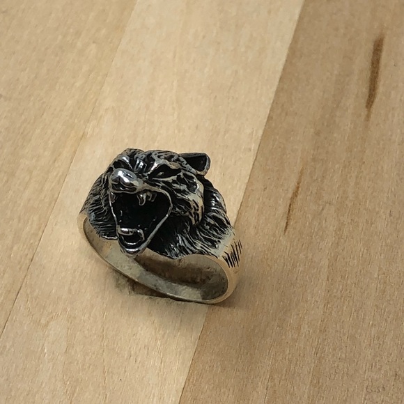 925 Sterling Silver Howling Wolf Ring - Picture 3 of 6
